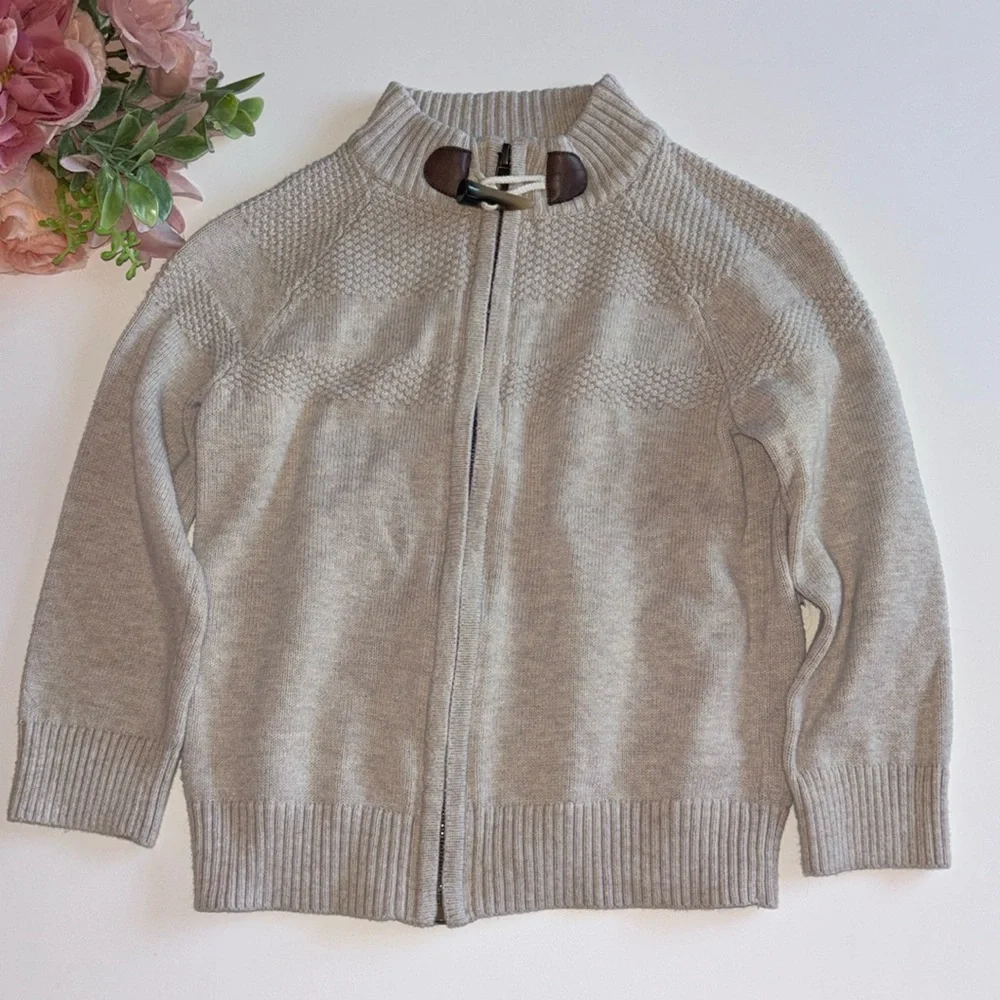 Gray Toddler Zip up Sweater Boys 4T Grandpa Cardigan Zip Up light Gray Sweater